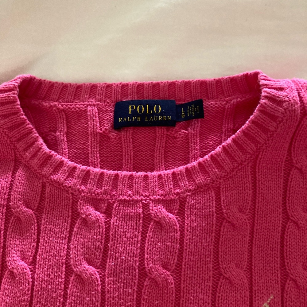 Ralph Lauren bright pink cable knit sweater. Large